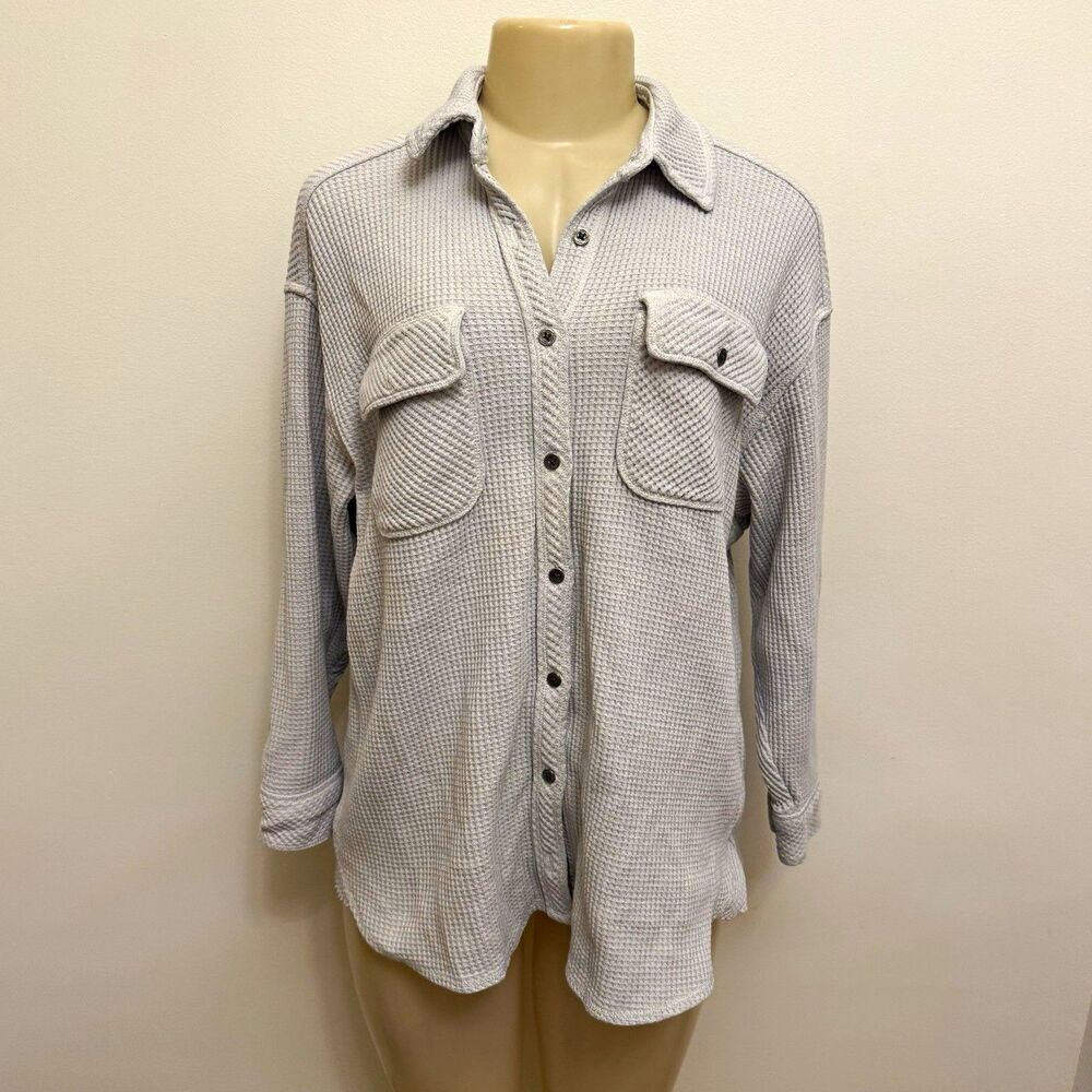 Aerie LumberJane Waffle Knit Button Up Shirt Gray Size S Relaxed Shacket Cozy